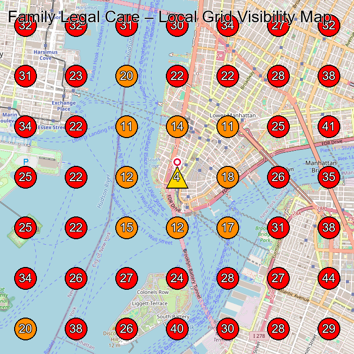 Family Legal Care GeoGrid visibility map for Legal Services in New York